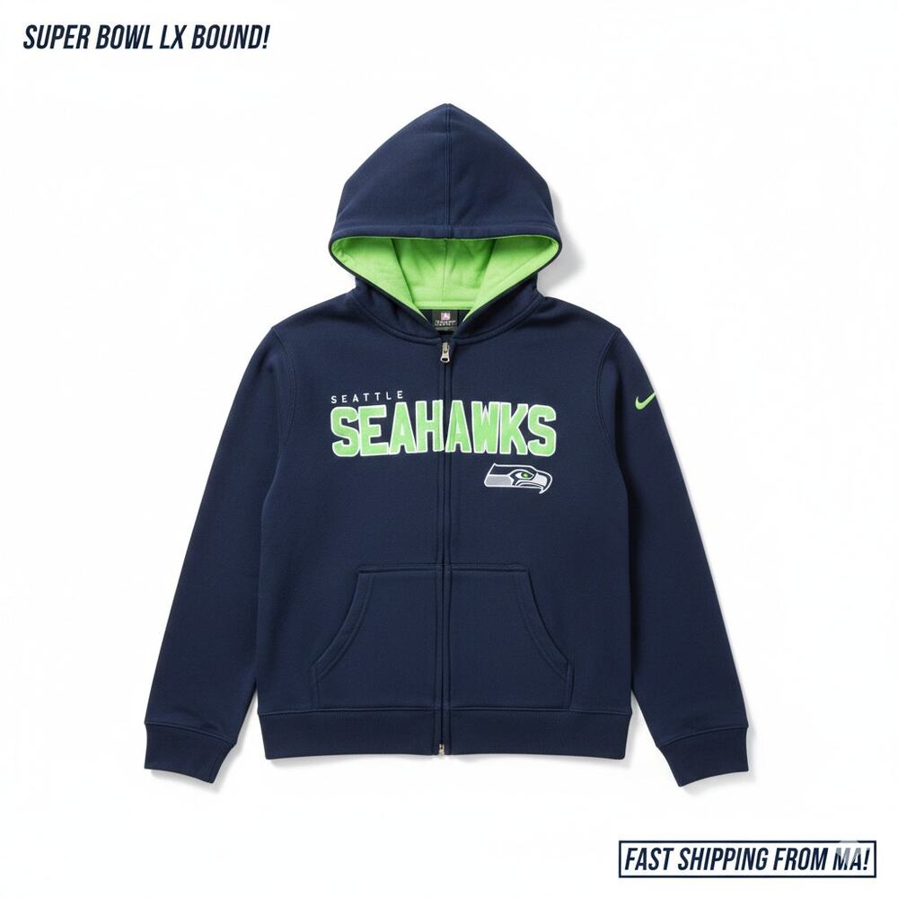 Seattle Seahawks Youth M 10/12 Full Zip Hoodie Jacket NFL SB LX Football Blue